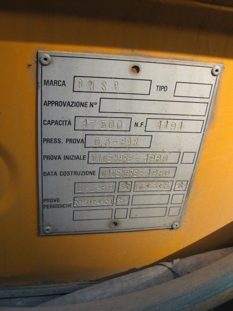 Fiat 160NC BetonVilla:targhetta cisterna